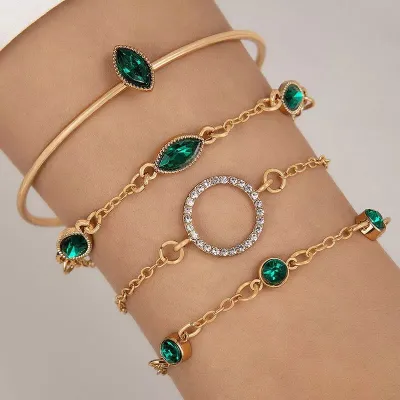 Rhinestone Green Geometric Bracelet Set